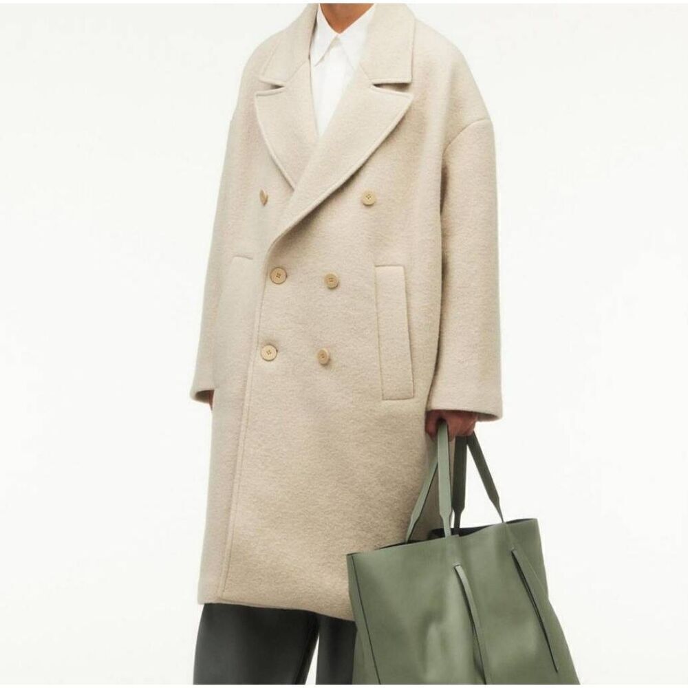 Zara Oversized Double-Breasted Cream Pea Coat - Picture 7 of 8